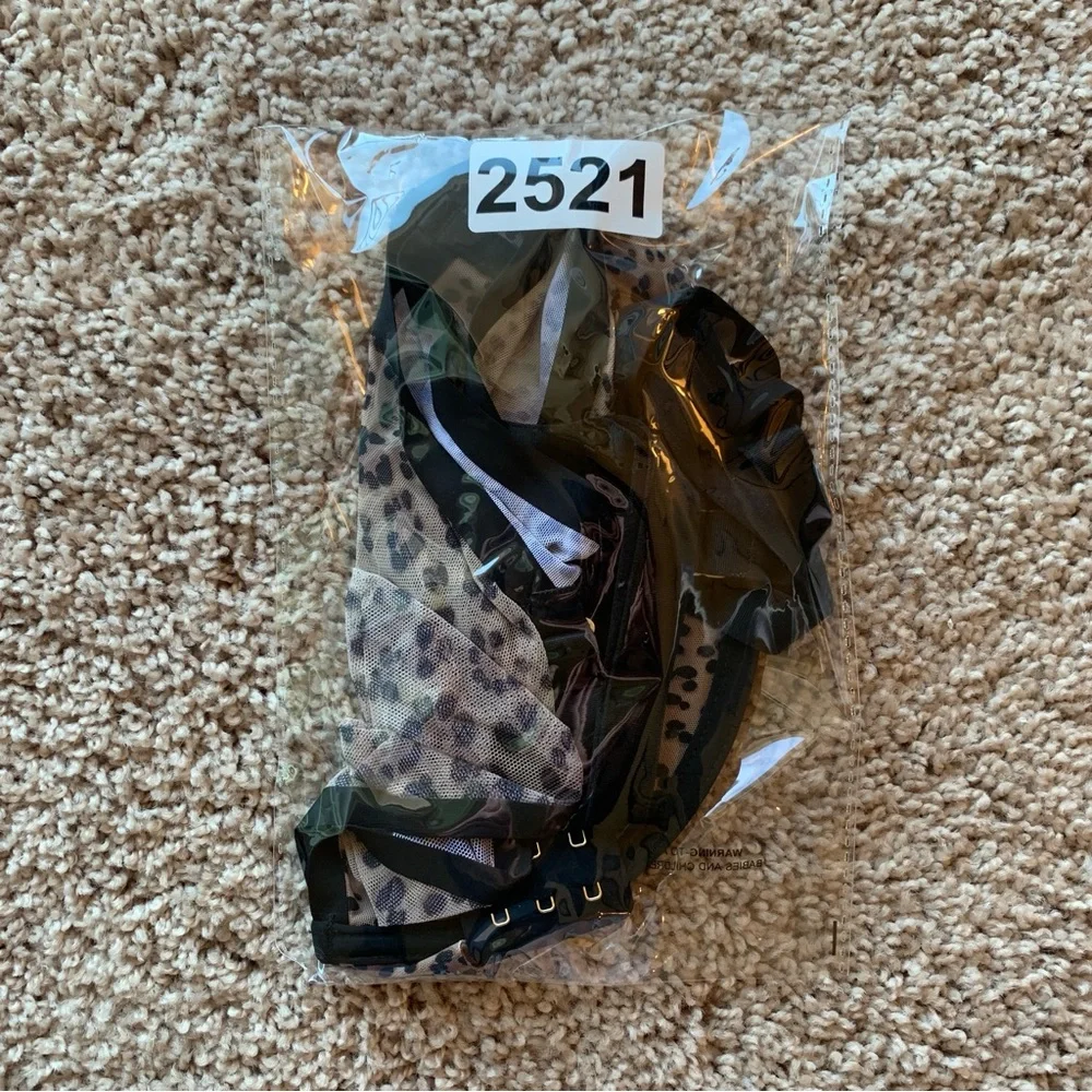 CUUP Bra Size 38F The Plunge Animal Leopard Print Sheer Mesh Black Brown - Picture 9 of 9